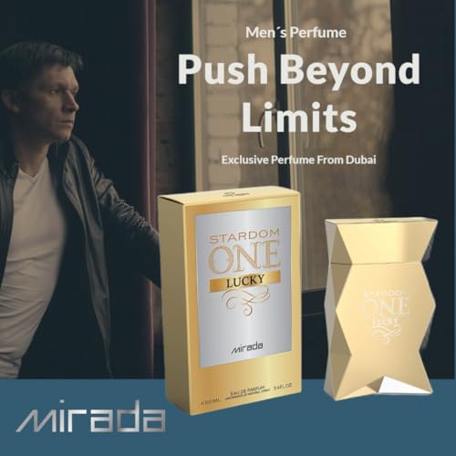 Stardom One Lucky, Men's Eau de Parfum (EDP) 3.4 FL. Oz (100ml), Men’s Perfume with Notes of Plum, Grapefruit, Bergamot, Ozonic Notes, Jasmine, Orange Blossom, Hazelnut, Honey, Cedar