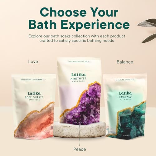Geode-Inspired Bath Soak Set of 3 - Amethyst, Rose Quartz & Emerald with Essential Oils & Epsom Salt - Sandalwood, Lavender, Sage & Eucalyptus for Stress Relief, Muscle Recovery & Skin Care