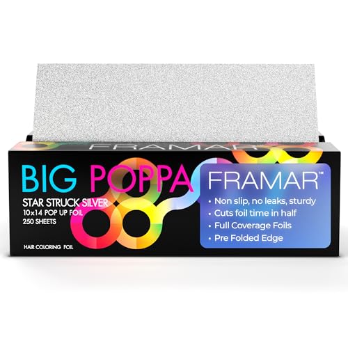 Framar Big Poppa Silver Pop Up Hair Foil - Aluminum Foil Sheets, Hair Foils For Highlighting, Pop Up Foils For Hair Stylist, 250 Pop Up Foil Sheets, Hair Color Supplies – 10x14 inches