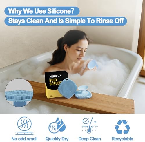 Silicone Body Scrubber, Gentle Texture Exfoliating Body Scrubber for Men and Women On Sensitive Skin, Soft Scrubber Produces Rich Form and Builds Up Lather, Getting a Deep Skin Clean (Blue)