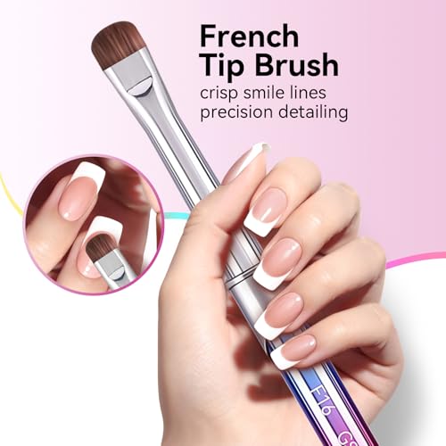 French Tip Brush & Nail Cleaning Brush for Polygel & Gel Polish – Professional Nail Art Brush with smile lines, Acrylic Detailing Tool for French Manicures, Builder Gel & Precision Nail Art (F16)