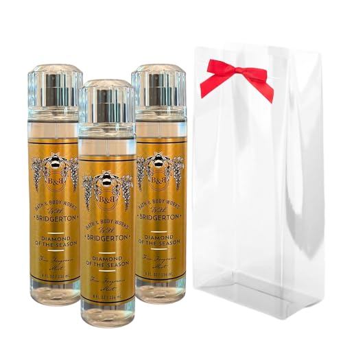 Bath & Body Works BRIDGERTON DIAMOND OF THE SEASON Fine Fragrance Mist Gift Set with a Red Bow for Holiday 8 fl oz - Pack of 3
