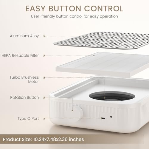 Nail Dust Collector Cordless - Rechargeable Nail Dust Collector Quiet & Powerful Suction, Professional Nail Tech Dust Collector for Acrylic Gel Polish Manicure Pedicure at Salon&Home