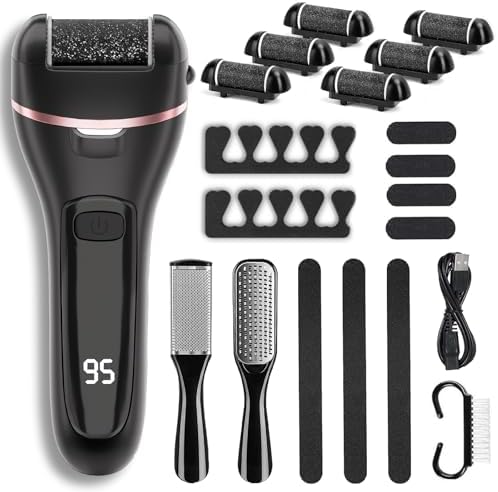 Rechargeable Electric Callus Remover for Feet with 6 Roller Heads, Dual-Speed Foot File, Waterproof Pedicure Kit 20 in 1 for Smooth Skin and Foot Spa