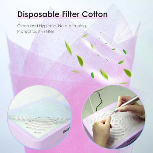 Nail Dust Collector with Lamp & 50pcs Disposable Filter & Dusting Brush, Electric Nail Vacuum Cleaner Dust Fan Suction Machine for Manicure Acrylic Gel Nails Polishing, Low Noise, Salon Home