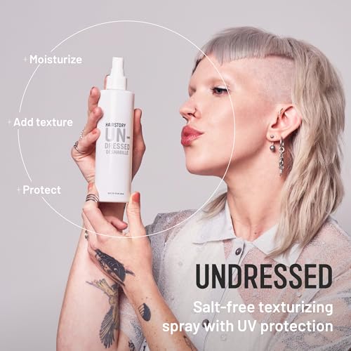 Hairstory Undressed, Texturizing Salt Free Hairspray, Ideal for All Hair Types, Beach Waves & UV Protection, Volumize & Enhance Hair Texture, 8oz