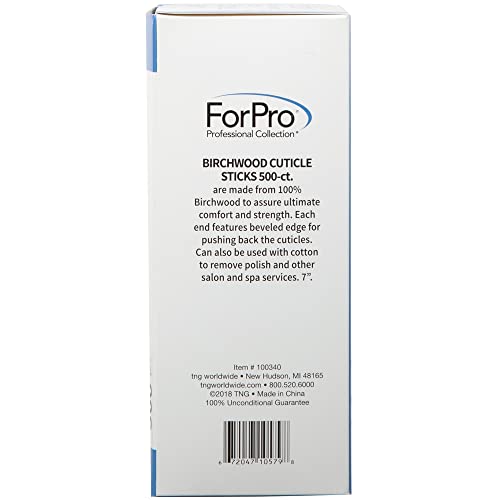 ForPro Birchwood Cuticle Sticks, Double Sided, Multi-Purpose Cuticle Pusher for Manicures and Pedicures, 7” L, 500-Count