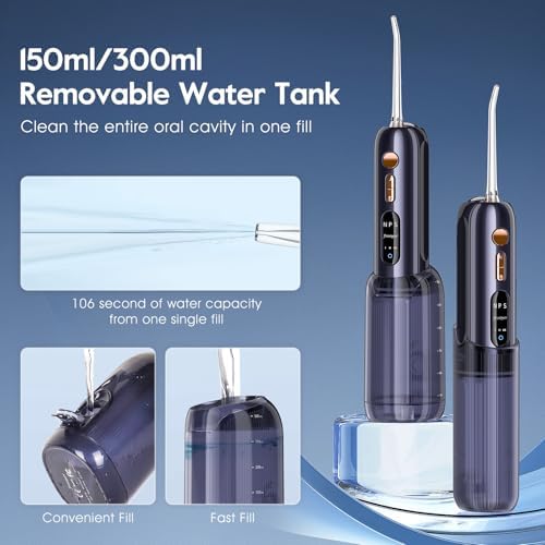 Portable Water Flosser, Mini Water Flosser with 2 Detachable Water Tank for Travel Size,4 Jet Tips and 3 Mode Water Dental Flosser Suit Travel/Home