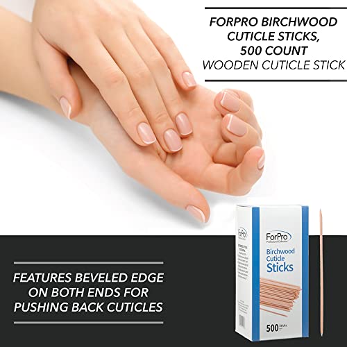 ForPro Birchwood Cuticle Sticks, Double Sided, Multi-Purpose Cuticle Pusher for Manicures and Pedicures, 7” L, 500-Count