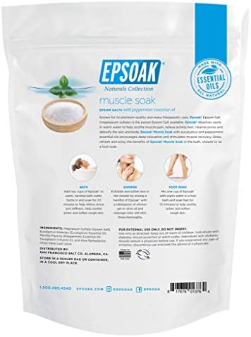 Epsoak Muscle Soak 4 lbs. - Speed Muscle Recovery, Soothe Aching Muscles, and Reduce Inflammation with Epsom Salt & Premium Eucalyptus & Peppermint Essential Oils (Qty 2 x 2 lb. Bags)