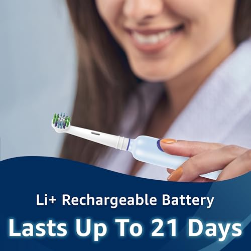 Amazon Basics Power Rechargeable Toothbrush with EasyFlex Brush Heads, Bacteria Defense and Replace-Me Bristles, 2-Minute Quadrant Timer