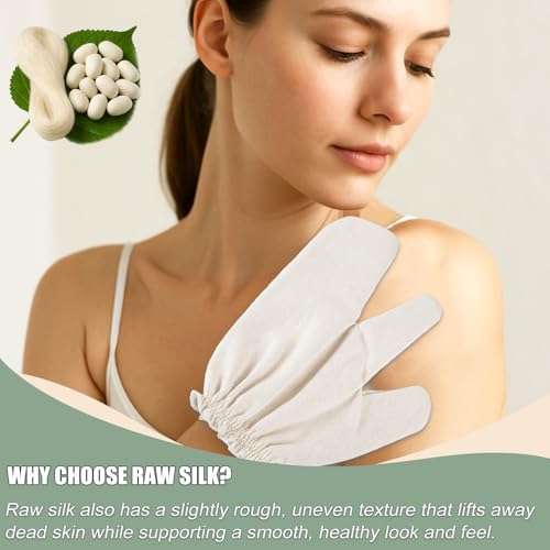 Garshana Gloves Raw Silk Massage, Raw Silk Garshana Gloves with Elastic Wrist Bands for Ayurvedic Skin Brushing Massage (Pair)