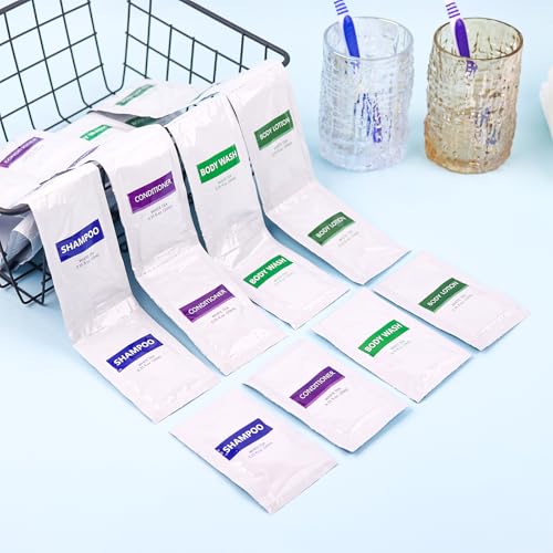 4IN1 Toiletries Bulk Set,Travel Size Toiletries Bulk(60 Pcs) 4-Piece Set: 15pcs Travel Size Body Wash, 15pcs Hotel Shampoo,15pcs Mini Conditioner,15pcs Body Lotion, Bulk Mini Guest Amenities Supply
