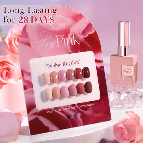 Double Rhythm 6 Pcs 15 ML Gel Polish Set Same Color Same Bottle Soak Off Gel Polish Kit Nail Art Manicure Salon DIY at Home for Women (Burgundy Red Nude Pink Purple Beige-T6-3)