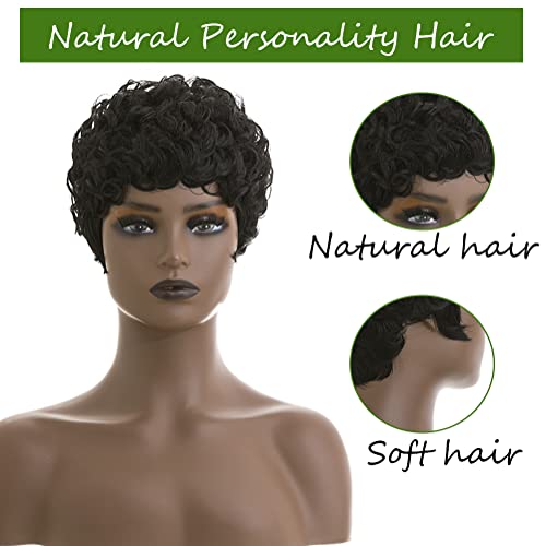 Short Pixie Cut Wigs for Black Women Synthetic Hair Afro Pixie Wig Black Color Short Wigs for Black Women Short Curly Pixie Wigs for Women (Natural Black)