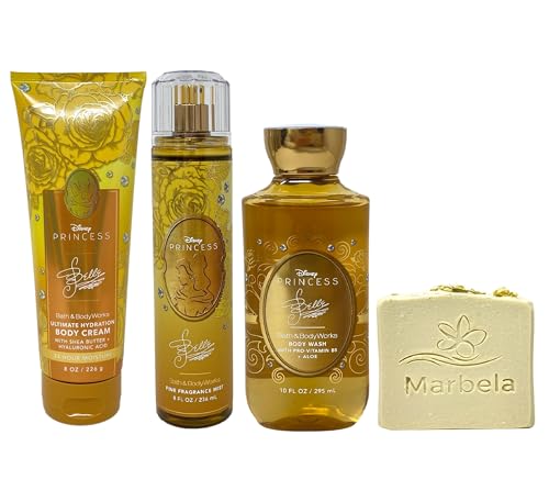 Bath & Body Works Limited Edition Princess Collection Belle Trio Gift Set - Body Cream, Fragrance Mist and Body Wash - with a Wild Jasmine Bar Soap - full Size