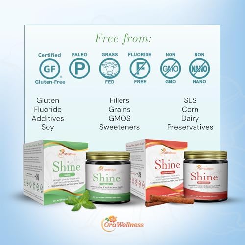 Shine Remineralizing Tooth Powder with Hydroxyapatite, Made in The USA, Fluoride Free Tooth Repair, Natural Teeth Whitening Powder, Teeth Polish & Stain Remover, Mint