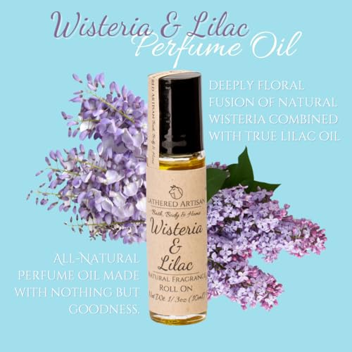 Wisteria & Lilac | Natural Essential Oil Perfume by Lathered Artisan | Alcohol-Free, Plant Based Oil Perfume, Nourishing, and Uniquely Handcrafted (Wisteria & Lilac - Roll On)