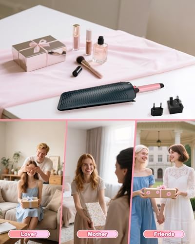 Mini Curling Iron for Travel, Dual Voltage Curling Wand with European, UK Plug Adapter, Small Wave Hair Curler for Short, Long Hair, Tiny Long Barrel Hot Tool Temp Control up to 410℉, 1 Inch