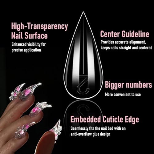 Short Cat Claw Curved Stiletto Nail Dual Forms for Extension, Sculptural Eagle Hawk Acrylic Nails Reusable Full Cover Mold Suitable for Polygel Solid Hard Builder Gel 280Pcs 14 Sizes Q57