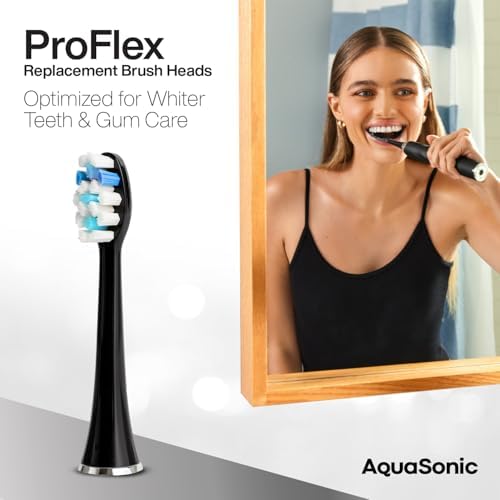 AquaSonic Proflex Replacement Brush Heads | ADA Accepted | for Whiter Teeth & Gum Care | Compatible with Many AquaSonic Toothbrush Handles (3 Pack Black)
