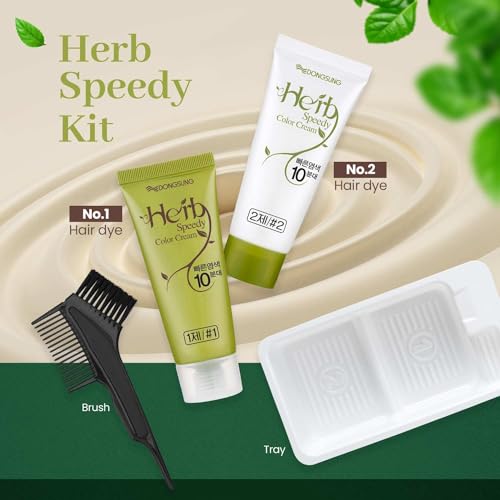 DONGSUNG Herb Speedy Color Cream (Soft Black, 1 Pack), PPD-Free Ammonia-Free Vegan Hair Dye with Sun Protection, Odorless, Gentle for Sensitive Scalp, No Eye or Scalp Irritation