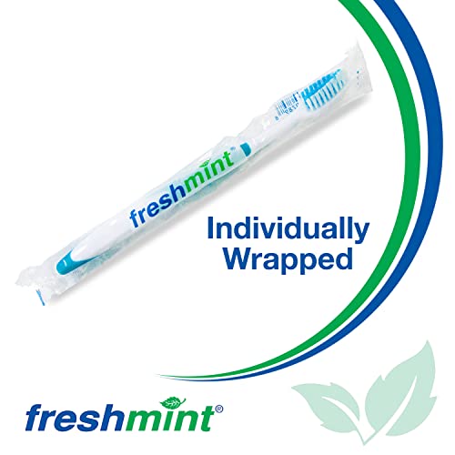 FRESHMINT Individually Wrapped Bulk Premium Toothbrushes (144 Pack), Oversized Easy Grip Rubber Handle, Soft Multi Color Nylon Bristles, Perfect for Travel, Hotel, Donation