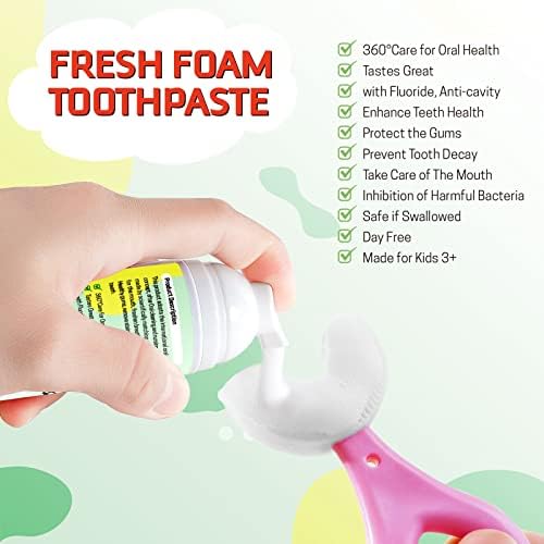Foam Toothpaste Kids, Toddler Toothpaste with Low Fluoride, Kids Toothpaste for U Shaped Toothbrush Electric Toothbrush, Foam Toothpaste for Children Ages 3 Plus (Watermelon+Strawberry)