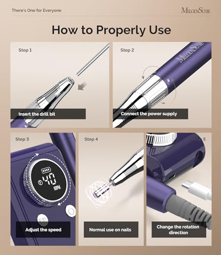 MelodySusie Professional 2 in 1 Nail Drill Kit 40,000 RPM, MB420G Brushless Portable Cordless Rechargeable Electric Nail File, Efile Nail Drill Machine for Acrylic Gel Nails Polishing Removing, Purple