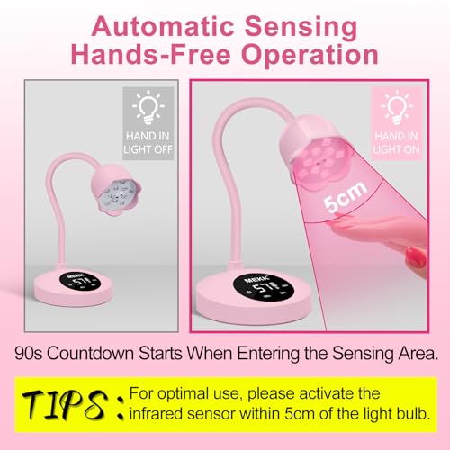 MEKK Gooseneck UV Nail Lamp Cordless Mini UV Light for Gel Nails with Auto Sensor,Professional Flash Cure Lamp 30W Single Nails Light with Three Timers (10s/30s/60s) Salon & Home DIY Use-Pink