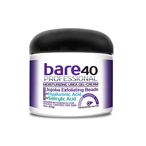 BARE 40 PRO, 40% Urea Gel w/ 2% Salicylic Acid and Hyaluronic Acid, Tea Tree Oil, Aloe Vera Extract, Jojoba Beads, 4oz Jar, Works on Corns, Calluses, Cracked Heels, Superior Hydration to Urea Creams