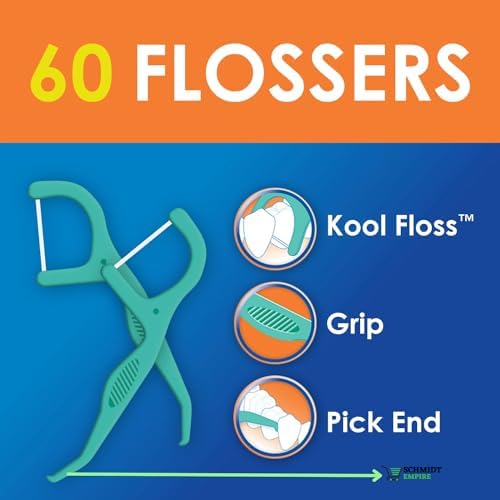 Kool Floss, Mint Waxed Dental Flossers Dr. Fresh, 60 Count (Pack of 3)