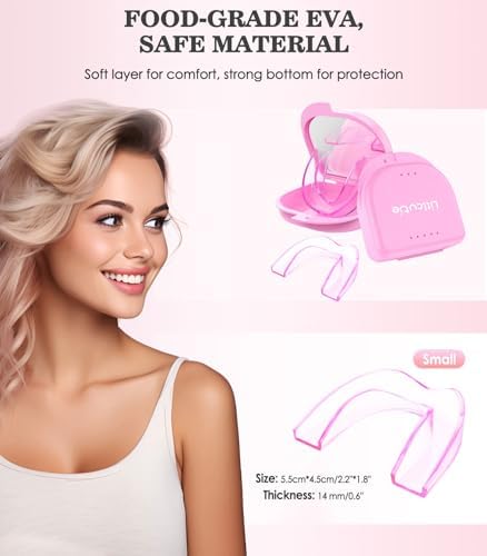 Small Mouth Guard for Women, 4 Pack Moldable Teeth Guard at Night Sleep Jaw Clenching & Bruxism, Ventilated Teeth Grinding Guard Box with 5X Magnifying Mirror