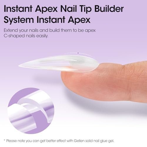 Gellen Long Almond Tipex Nail Tips, 320pcs Instant Apex Nail Tips, 16 Sizes Pre-builder Gel Tips Long Stiletto Almond Strong Full Cover False Nail Tips Gel Extension Tips for Flat Nails