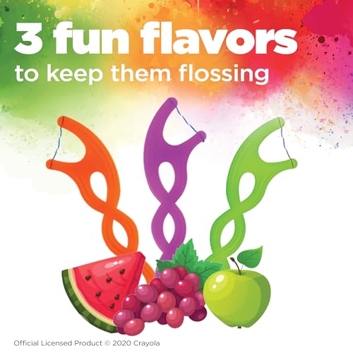 GUM Crayola Twistables Kids Flossers with Fluoride - Designed for Little Hands - Three Fun Fruit Flavors - Easy to Use Kids Floss Picks for Children Ages 3+, 90 ct (4pk)