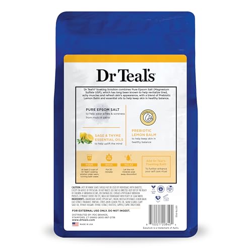 Dr Teal's Pure Epsom Salt, Prebiotic Lemon Balm & Essential Oil, 3 lbs (Pack of 4)