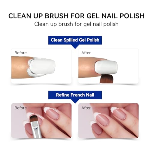 ‌French Brush for Nails & Clean Up Brush for Gel Nail Polish | Dual-Use Wooden Handle Nail Brush for Acrylic, Polygel, Builder Gel | Professional Nail Art Brushes for French Tips, Cleaning (F16)