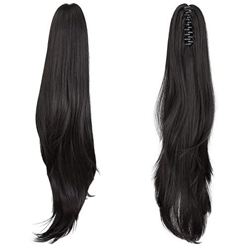 ponytail extension,24" claw clip hair extensions ponytail Long straight Hair Extension Natural Looking Synthetic Hairpiece for Women Natural Black