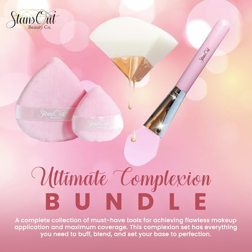 StansOut Ultimate Complexion Bundle: Liquid Foundation Brush, Makeup Brushes for Liquid, Cream, Stick Foundation - Flat, Round, Blender Brushes - 101 Contoured, 108 Straight - Long-Lasting