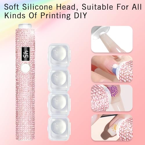 Glitter UV Nail Lamp for Handheld, Portable Mini UV Light for Gel Nails, Gel Nail Stickers for Fast Curing, LCD Screen Polish USB Nail Dryer for Home DIY Manicure, Pink Diamond