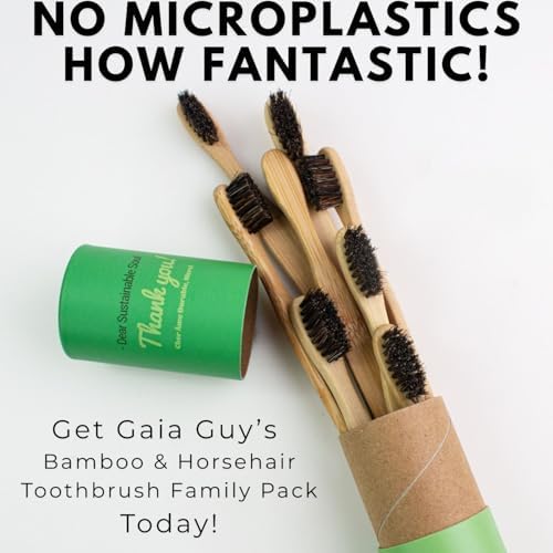 Gaia Guy Natural Bristle Bamboo Toothbrush Family Pack (NO Nylon - Horsehair ONLY) - Totally Compostable & Biodegradable Horse Hair Bristle and Bamboo Toothbrushes - Zero Waste - 4 Kids and 4 Adults