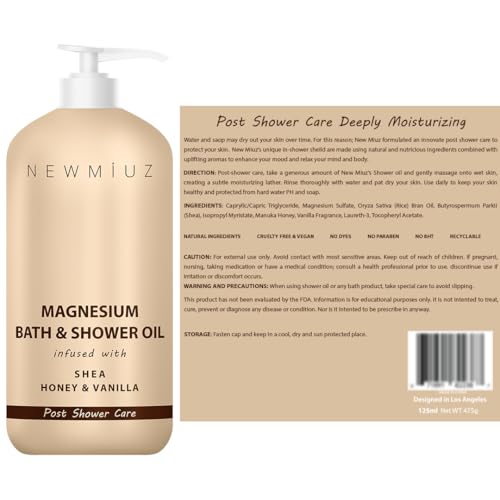 Magnesium InShower Body Conditioner Soft Skin Post Shower Care Moisturizer for Body Legs Bath Oil for Dry Skin Shea Butter Honey Vanilla Self Care Spa Gift
