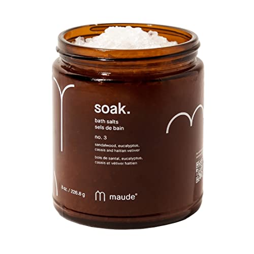 Maude Soak No. 3 - Nourishing Mineral Bath Salts - Hand-Harvested Dead Sea Salt with Magnesium & Potassium Chloride - Soften & Rejuvenate Skin - Notes of Sandalwood & Eucalyptus (8 oz)