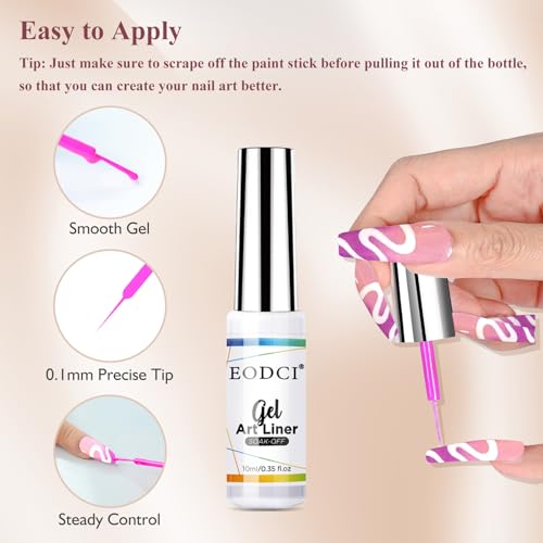 Nail Art Gel Liner Set, 12 Colors Black Red Pink Yellow Green Glitter Fall Winter Gel Polish for Swirl French Tip Painting Designs Soak Off Built Thin Brush DIY Nail Design Kit