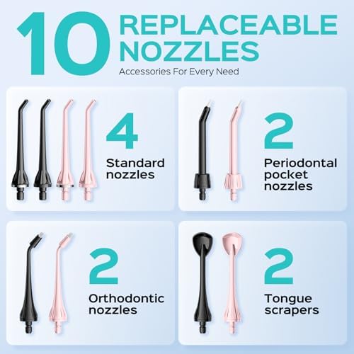 COSLUS 2 Pack Cordless Water Flosser with Elegant Packaging for Teeth, Braces, Gums Care - Easy to Use, Rechargeable, Waterproof, Portable for Travel, BPA-Free, Black & Pink, C20(F5020E)