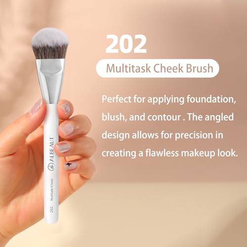 Face Makeup Brush Set 6PCS, Angled Cream Foundation Liquid Blush Brush Concealer Brush Under Eye, Nose Contour Eyeliner & Brow Brush