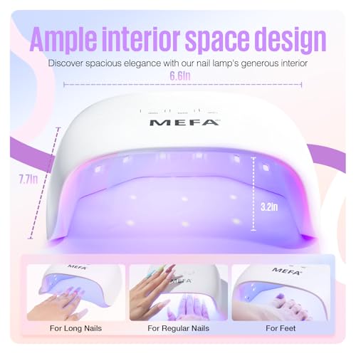MEFA UV Nail Lamp with Base and Top Coat, 72W UV Light for Gel Nails with 21pcs Lamp Beads, 3 Times for Gel Polish Fast Curing, LED Dryer with Base and Top Coat