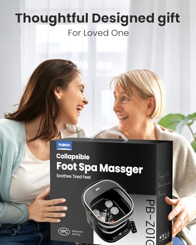 Puboo Collapsible Foot Spa Bath with Heat, Remote & Timer, 16 Massage Balls, Support Rods – Heated Pedicure Soaking Tub for Stress Relief, Great Gift for Family and Friends