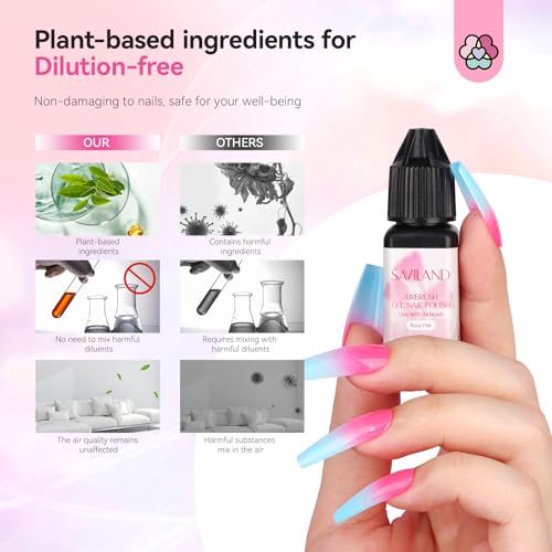 SAVILAND Airbrush Gel Nail Polish: Dilution-Free 12 Vitality Colors Airbrush for Nails Set Non-Acetone with Fine Mist Nail for Color Spray French & Ombre Nail Polish Nail Art Design Salon Kit