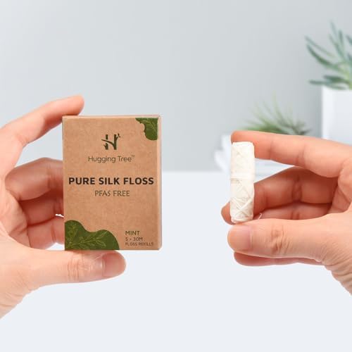 Natural Silk Dental Floss Refills | PFAS Free Dental Floss | Zero Waste Biodegradable | Mint (5 Pack, 33 Yards Each)